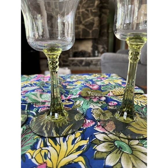 Set of 3 Vintage Partylite Clear Glass Votives Avocado Green Stem Candle Holders - Picture 5 of 6